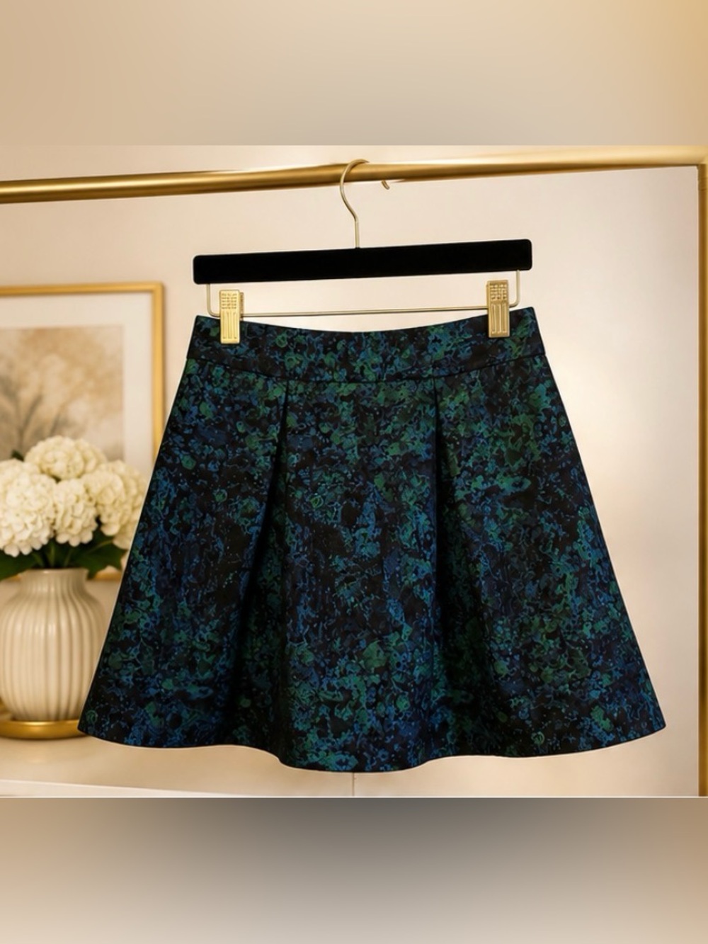Banana Republic Blue-Green Floral Skater Skirt